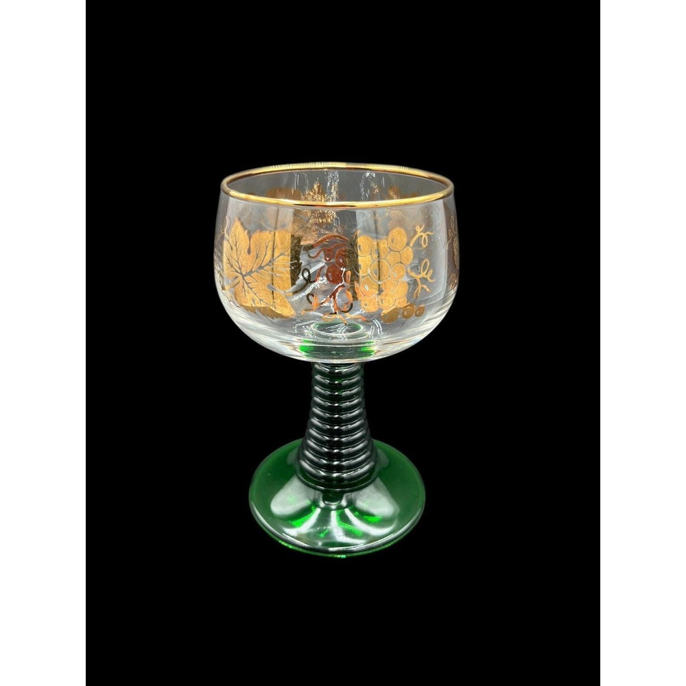 1-Luminar Green Beehive Stem Gold Rim Grape Design PRICE PER GLASS EUC